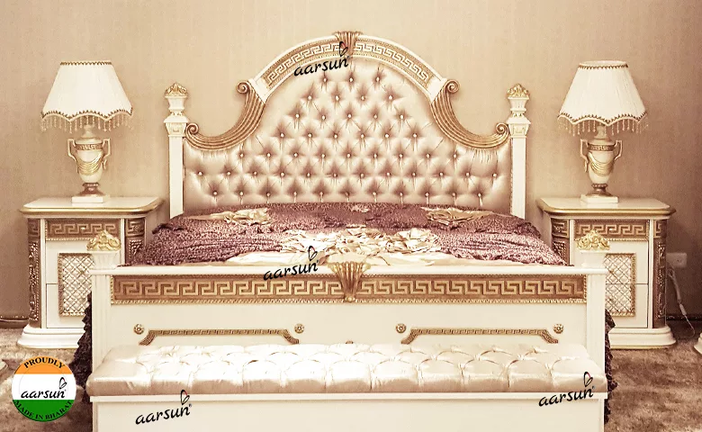 Luxury Bedroom Set in White & Gold view 4