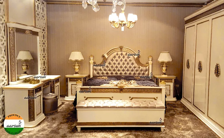 Luxury Bedroom Set in White & Gold