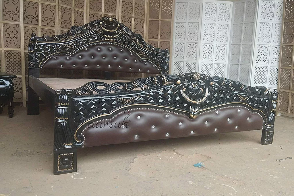 Luxury Teak Wood Bed with side Table view 4