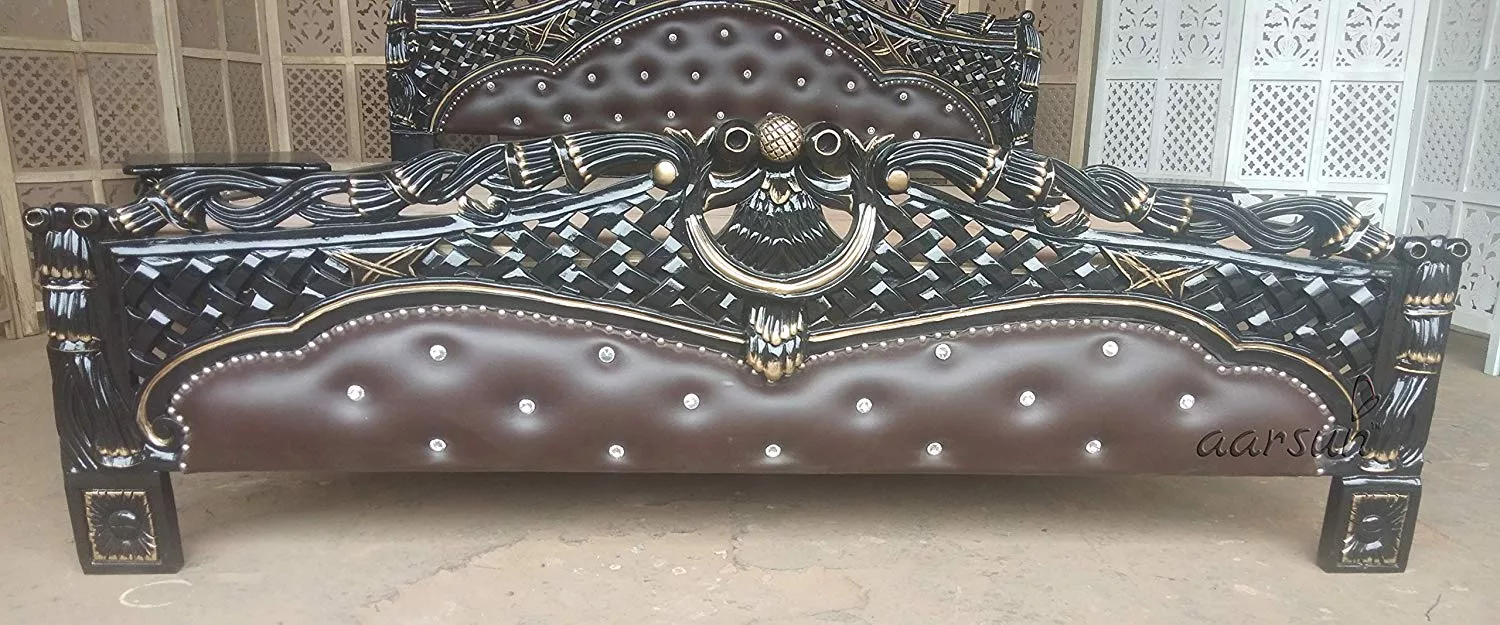 Luxury Teak Wood Bed with side Table view 5