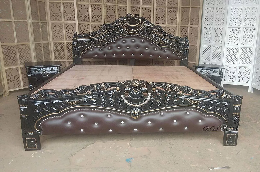Luxury Teak Wood Bed with side Table