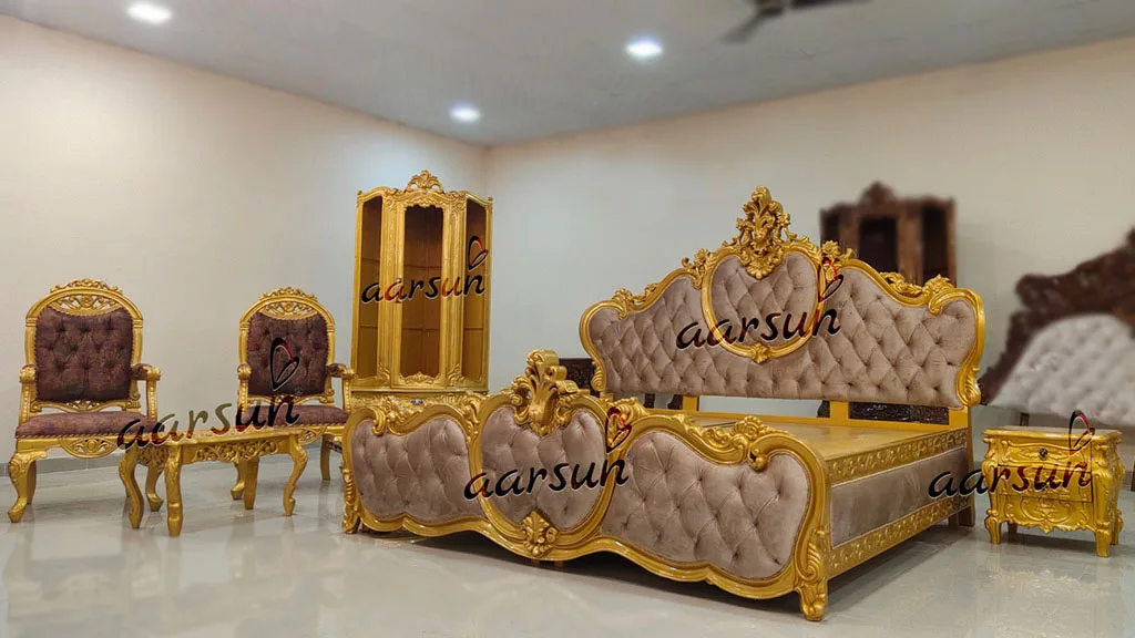 Metallic Gold Bed -Luxury Bedroom Furniture view 3
