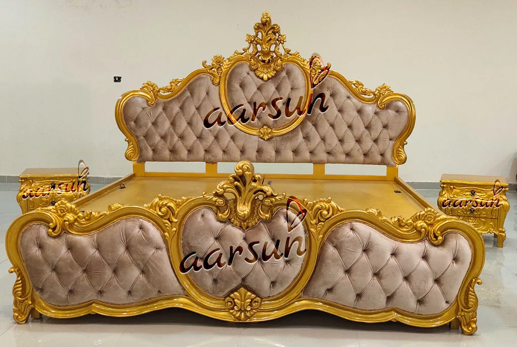 Metallic Gold Bed -Luxury Bedroom Furniture view 4