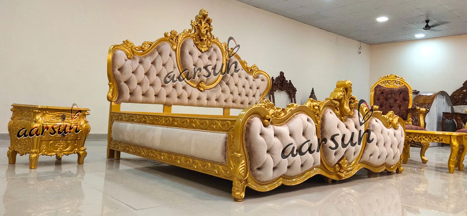 Metallic Gold Bed -Luxury Bedroom Furniture view 6
