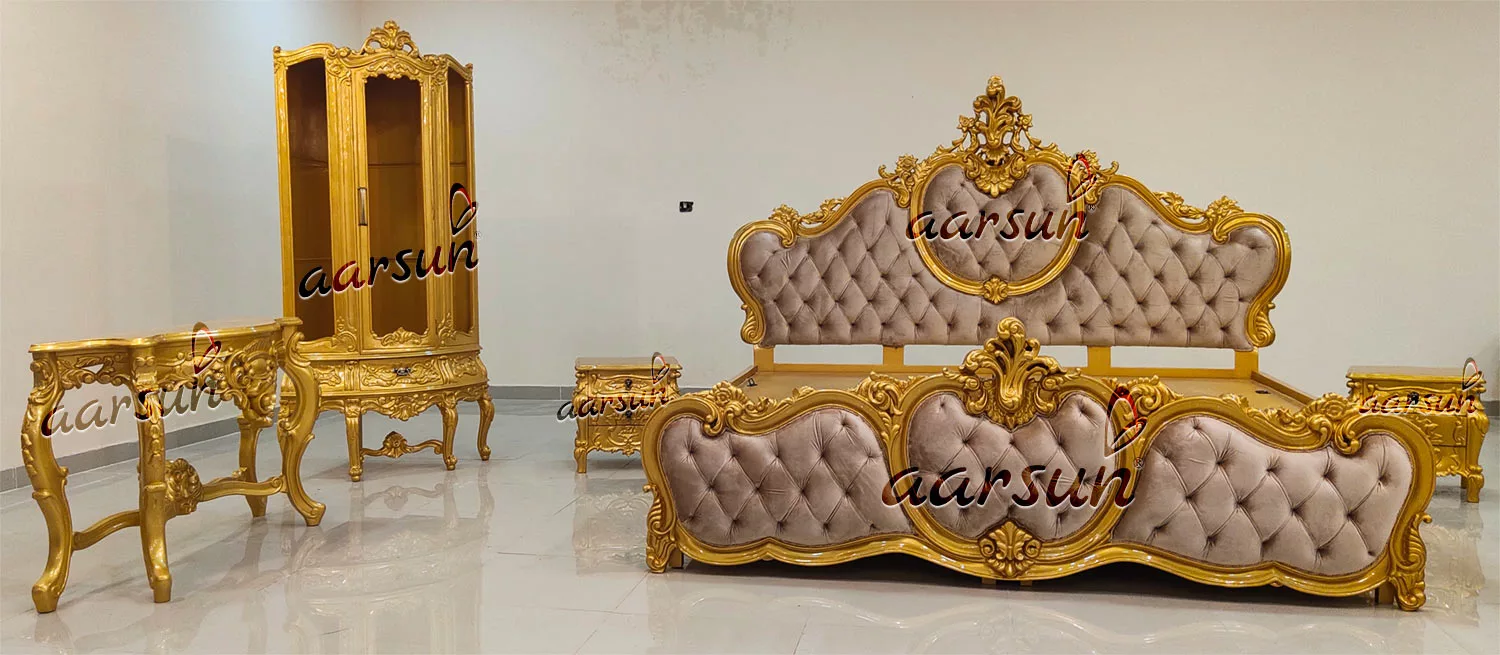 Metallic Gold Bed -Luxury Bedroom Furniture view 7
