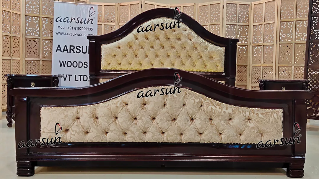 Modern Bed Design in Teak Wood Walnut Finish view 3