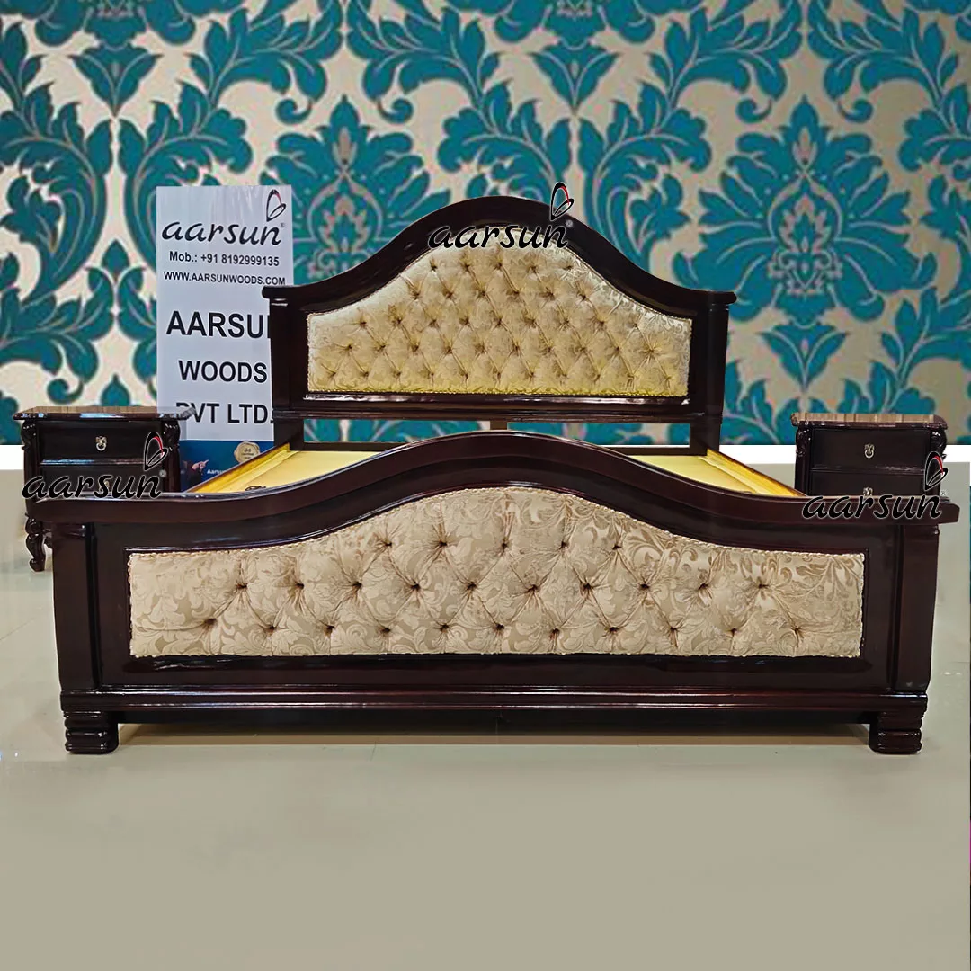 Modern Bed Design in Teak Wood Walnut Finish view 4