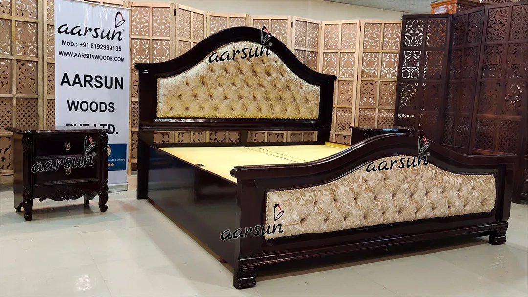 Modern Bed Design in Teak Wood Walnut Finish