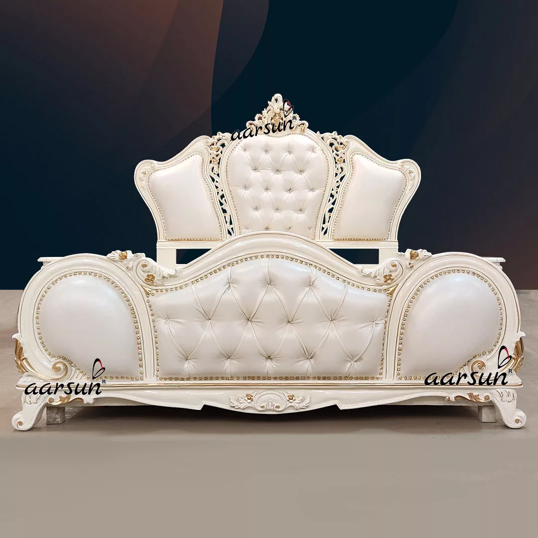 Premium Bedroom Set in White & Gold view 3