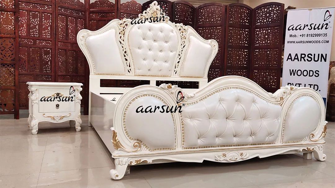 Premium Bedroom Set in White & Gold view 4