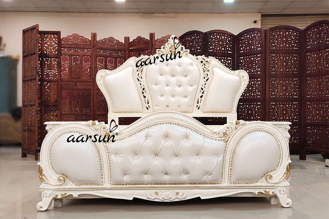 Premium Bedroom Set in White & Gold view 5
