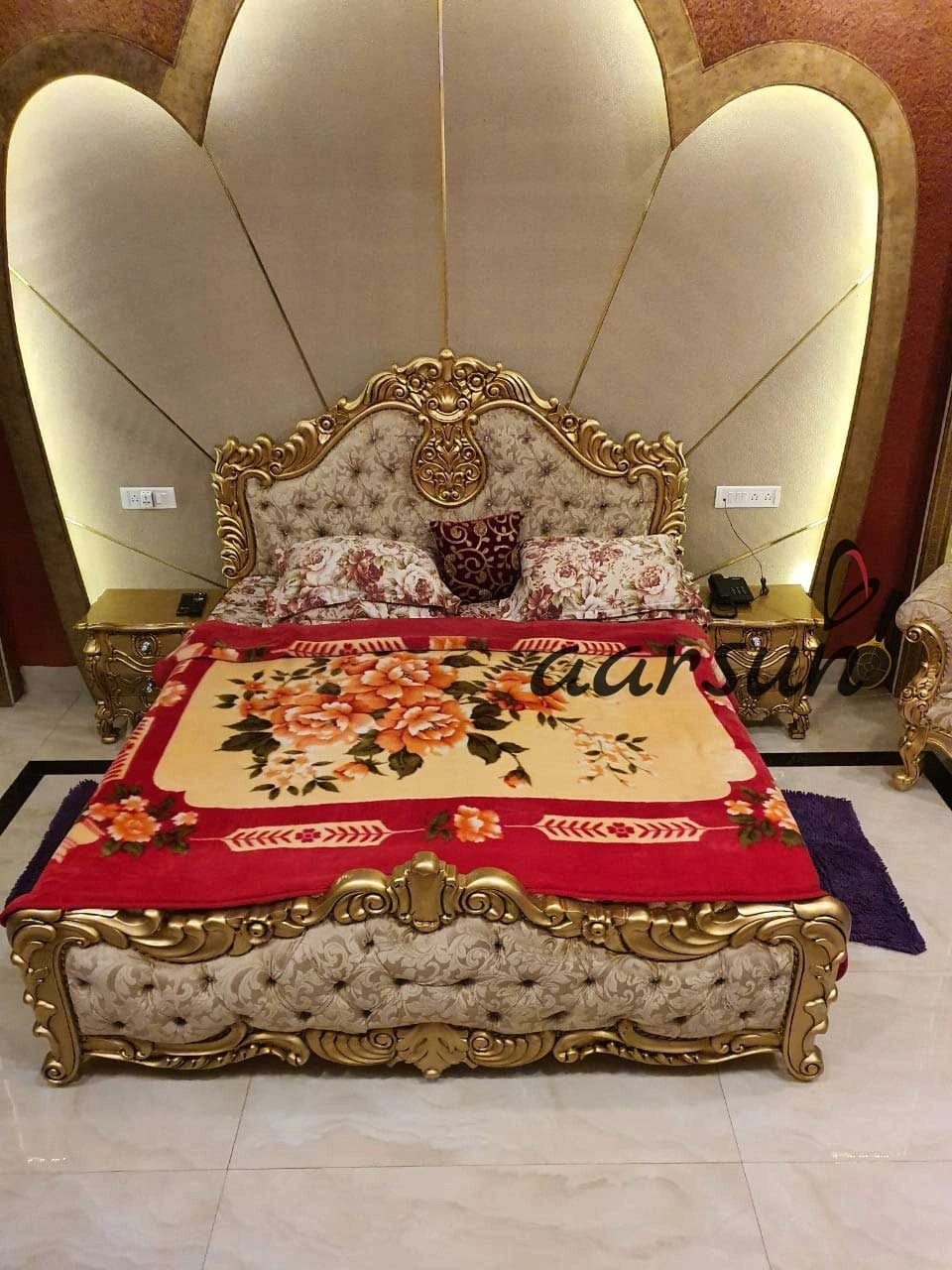 Premium Victorian Style Wooden Bed with Designer Headboard
