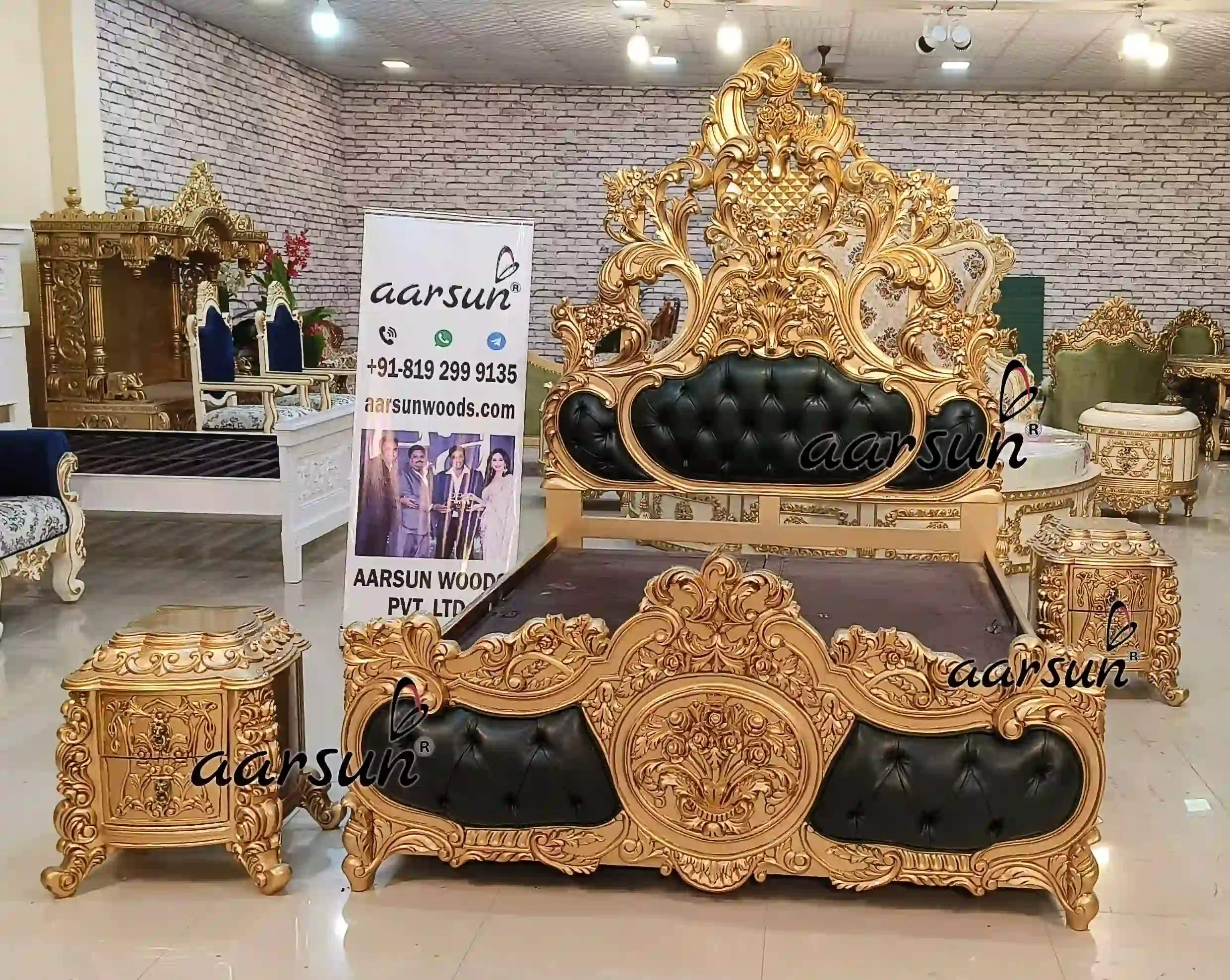Queen Size Wooden Bed with Side Tables view 5