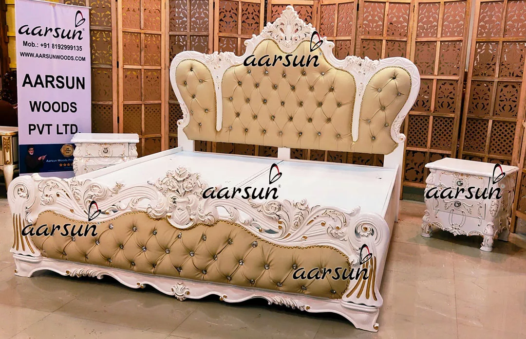 Royal Bedroom Set in Classic White & Gold Highlights view 3