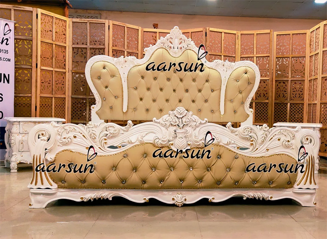 Royal Bedroom Set in Classic White & Gold Highlights view 4