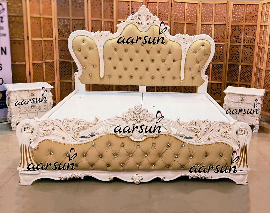 Royal Bedroom Set in Classic White & Gold Highlights view 5