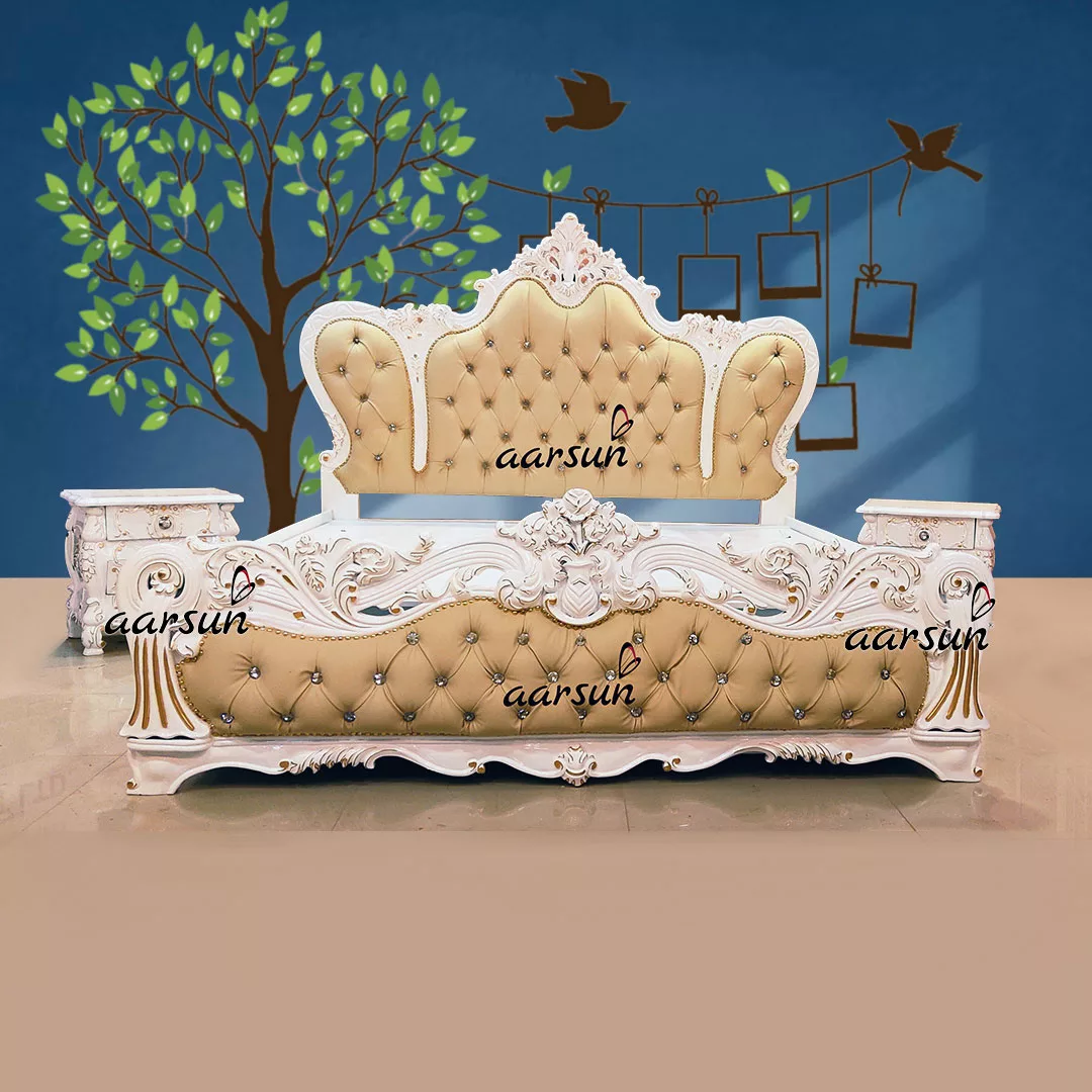Royal Bedroom Set in Classic White & Gold Highlights