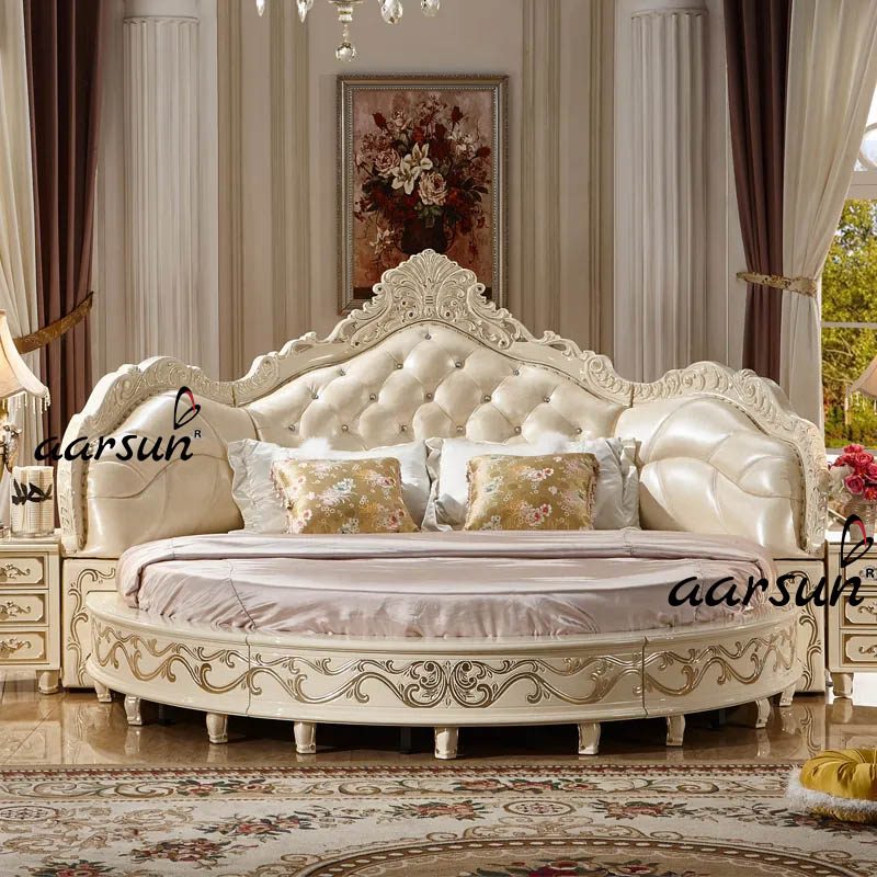Royal Round Bed in White and Gold Polish