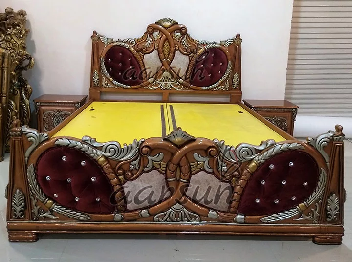Royal Wooden Bed Copper Polish with Silver Highlights view 3