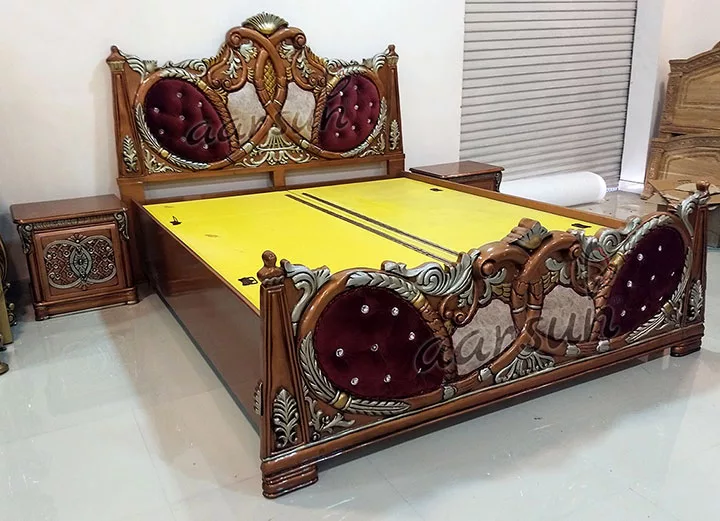 Royal Wooden Bed Copper Polish with Silver Highlights view 4