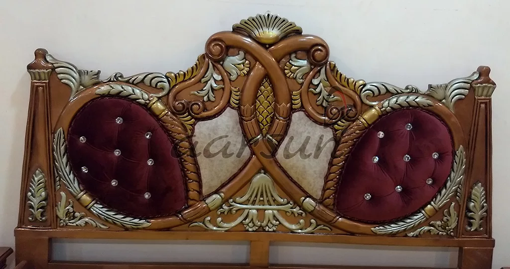 Royal Wooden Bed Copper Polish with Silver Highlights view 5