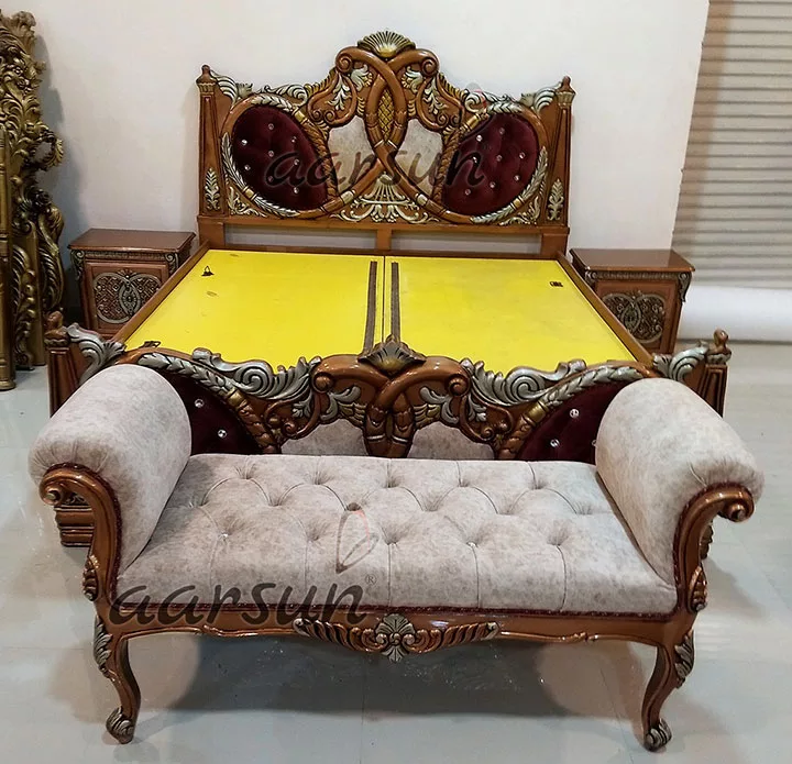 Royal Wooden Bed Copper Polish with Silver Highlights view 6