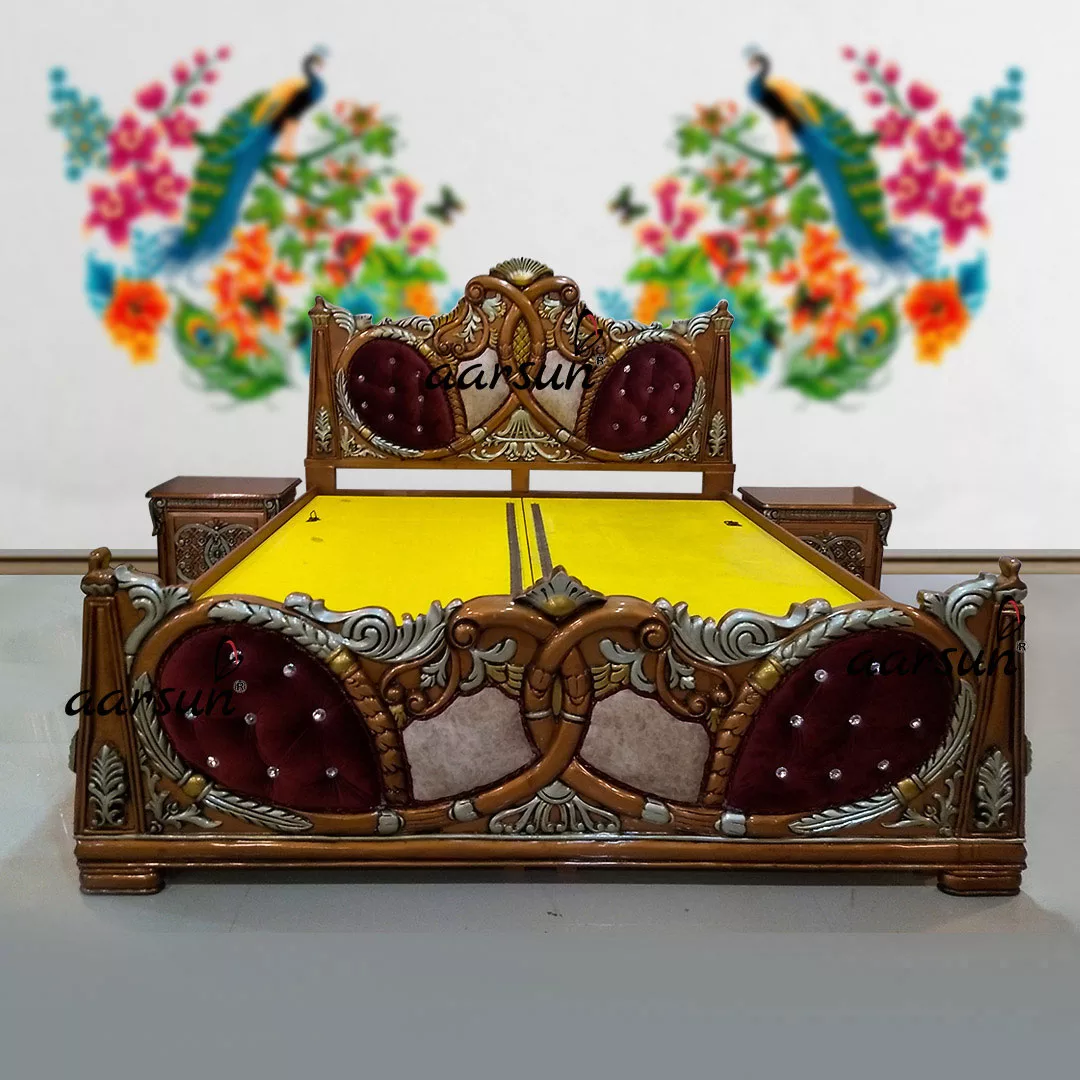 Royal Wooden Bed Copper Polish with Silver Highlights