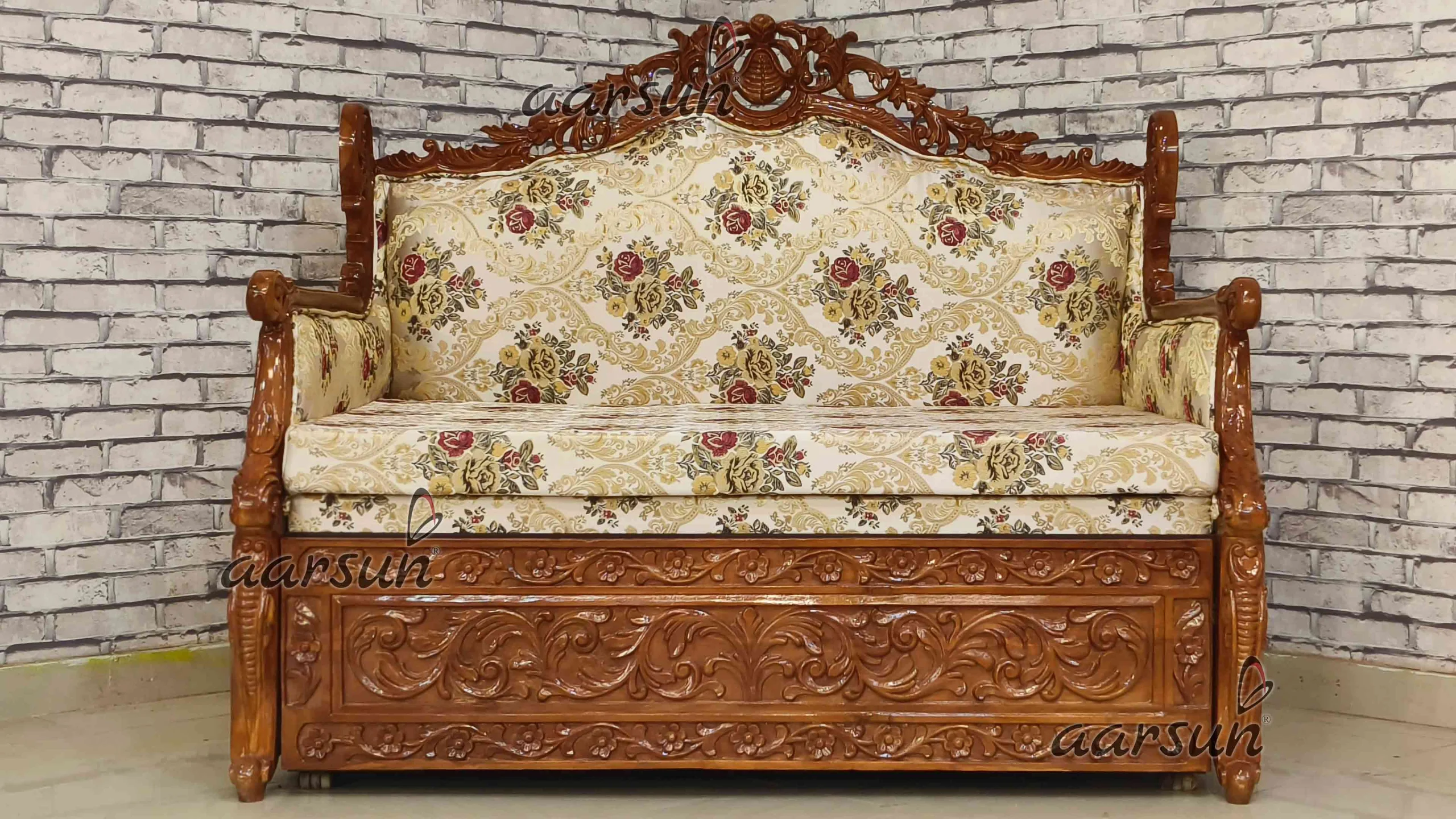 Space- Saving With Classical Carving Sofa Cum Bed view 3