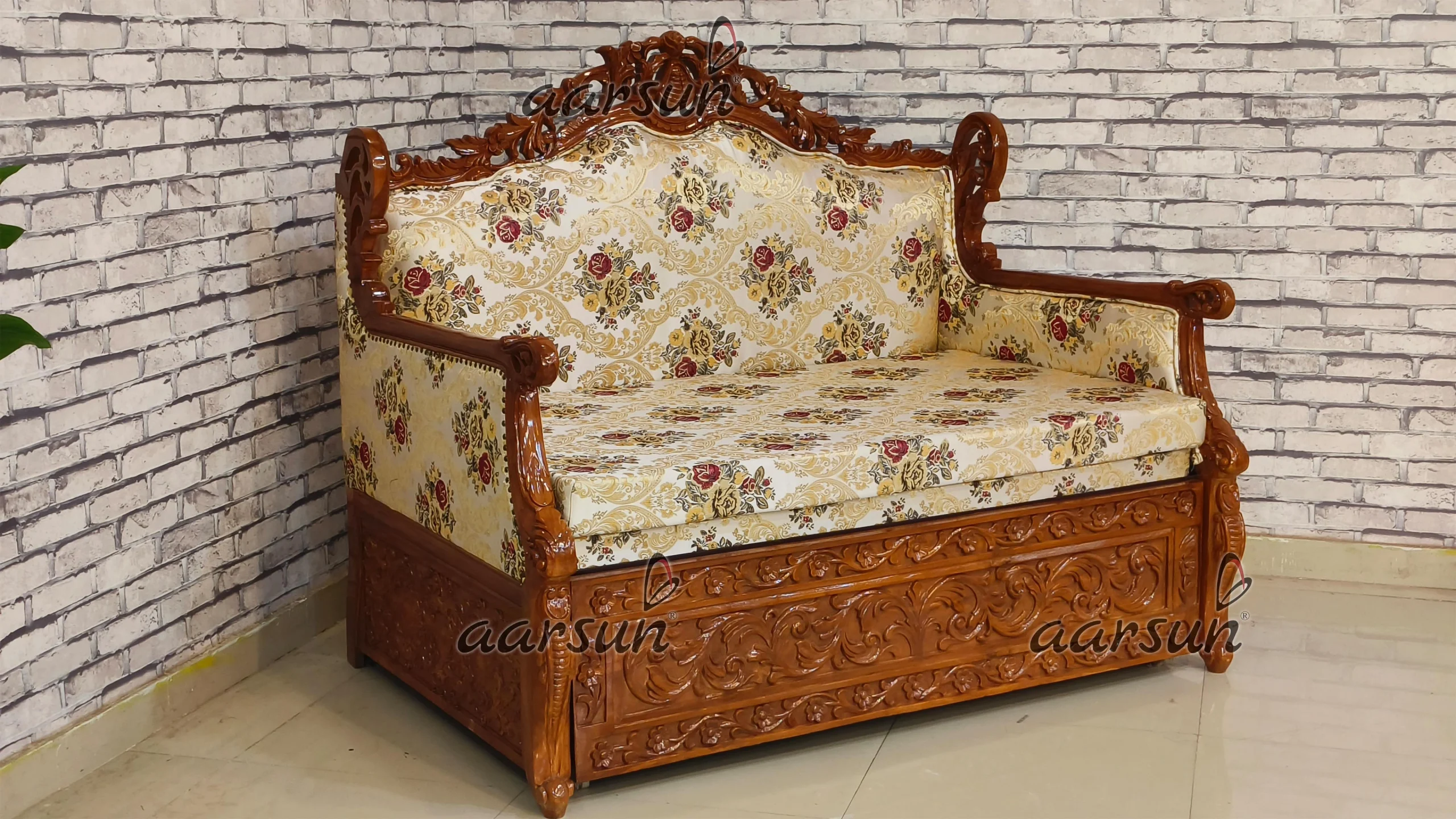 Space- Saving With Classical Carving Sofa Cum Bed view 4