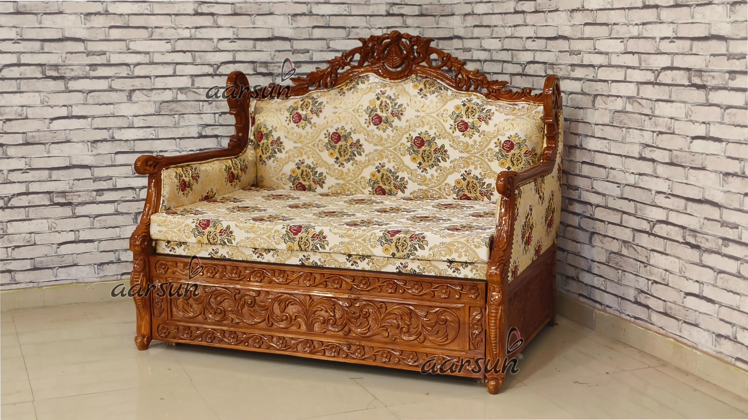 Space- Saving With Classical Carving Sofa Cum Bed view 5
