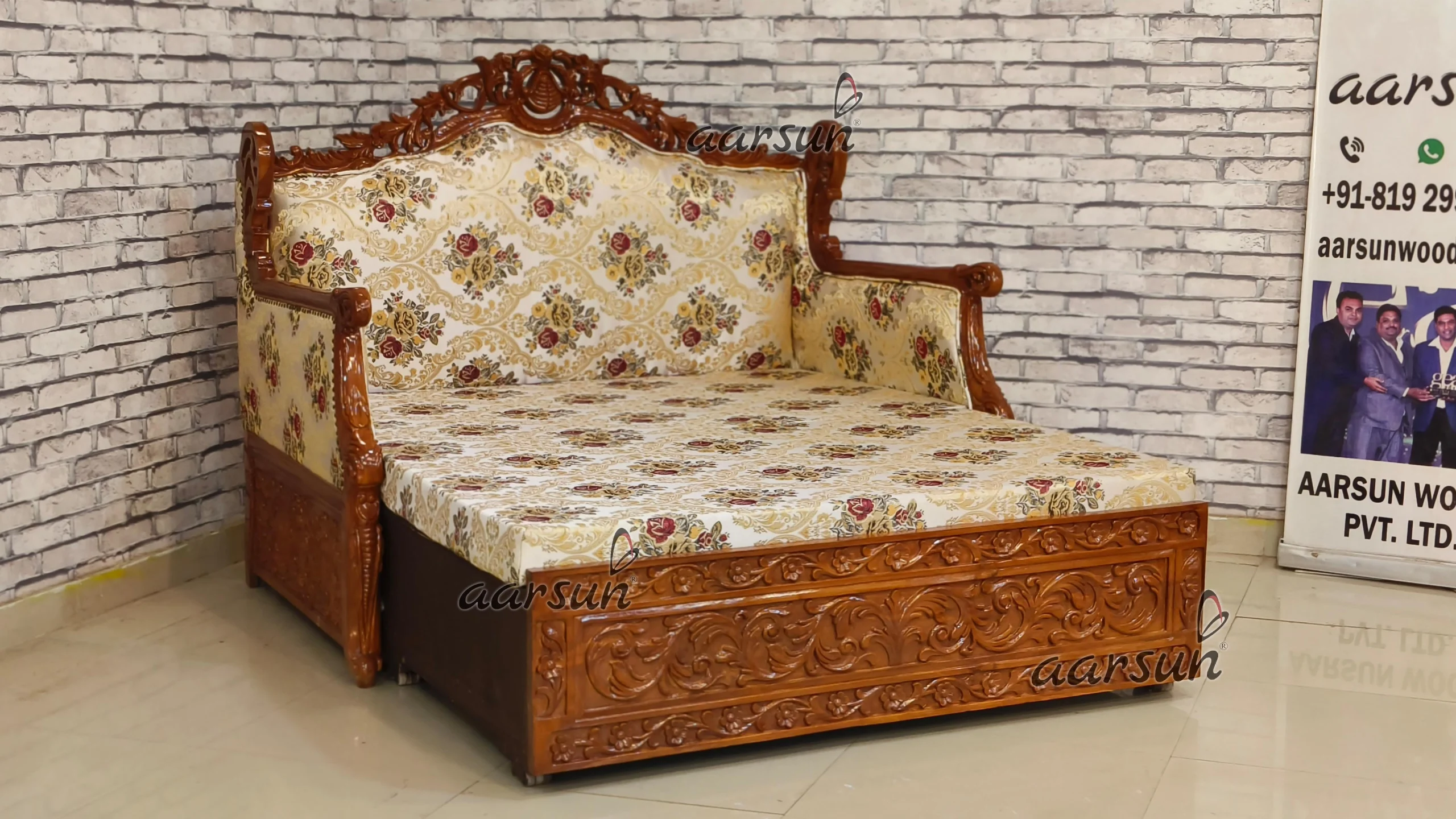 Space- Saving With Classical Carving Sofa Cum Bed view 6