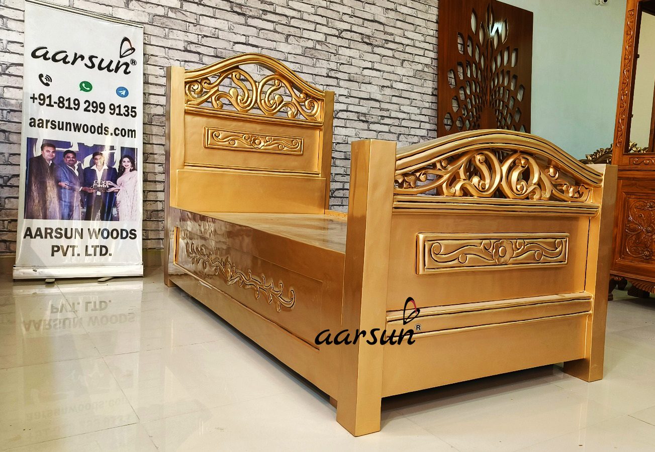 Three wooden bed set in gold polish view 3