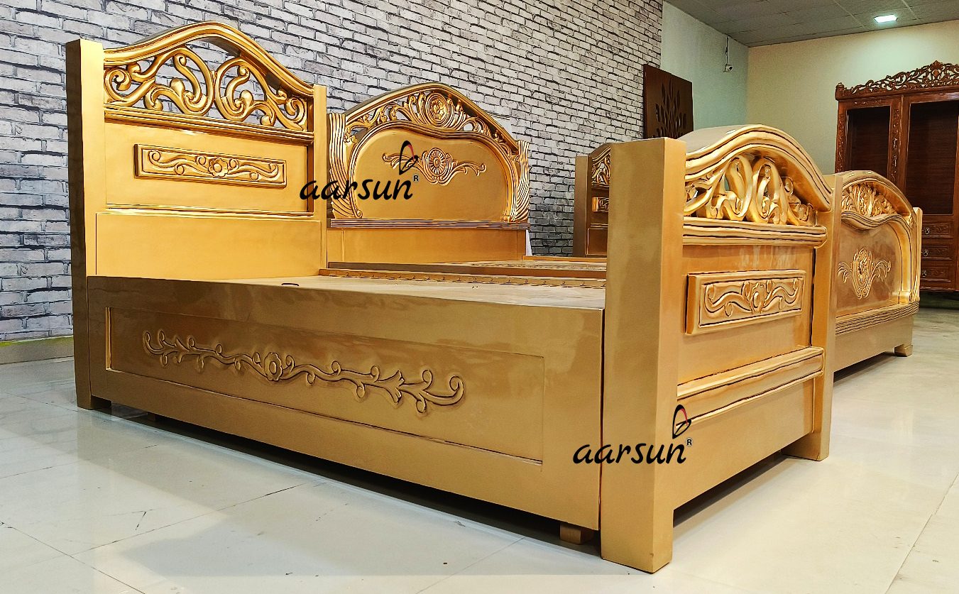 Three wooden bed set in gold polish view 7