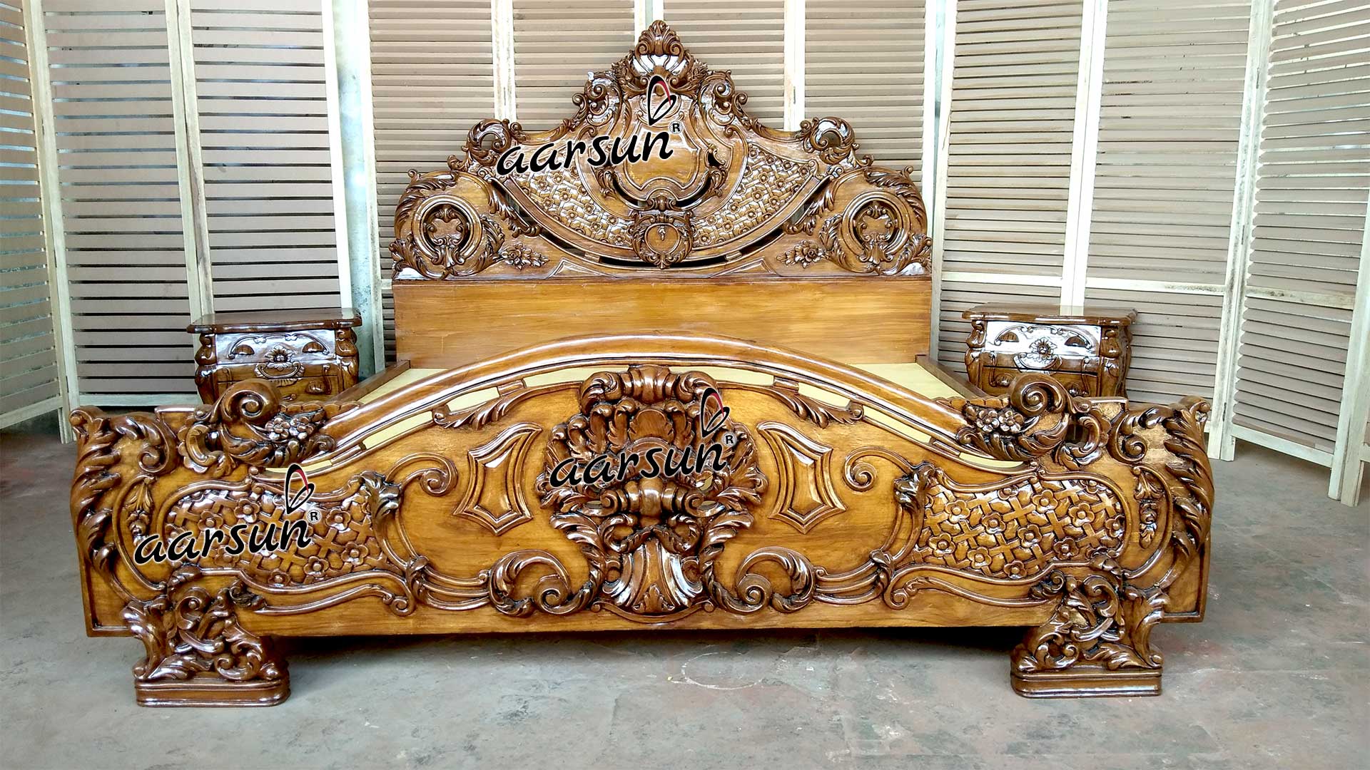 Top Class Wooden Bed with Bedside Table view 3