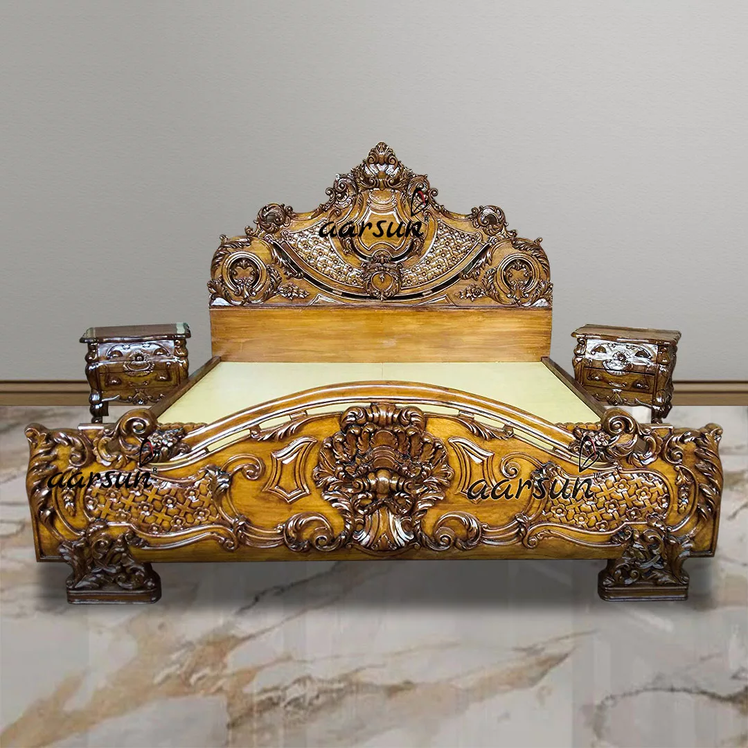 Top Class Wooden Bed with Bedside Table