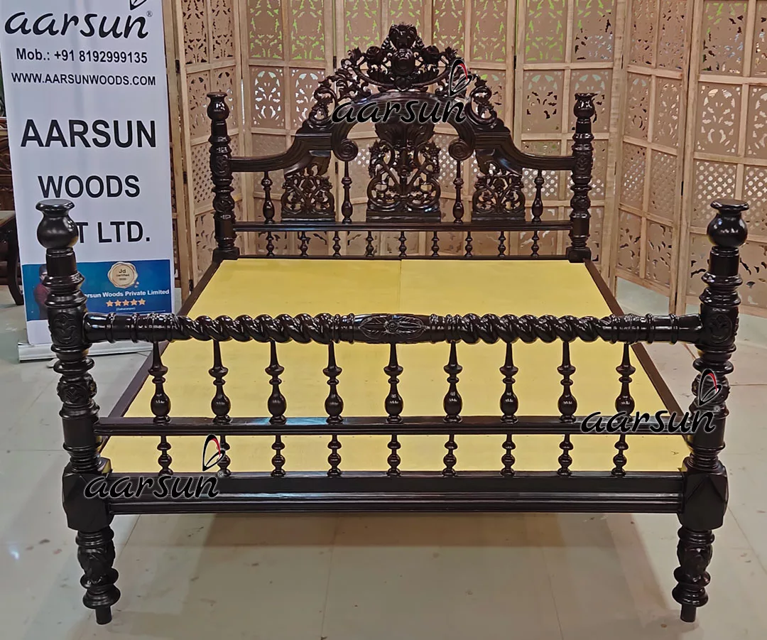 Trendy Semi Poster Bed Queen Size in Walnut Finish view 3