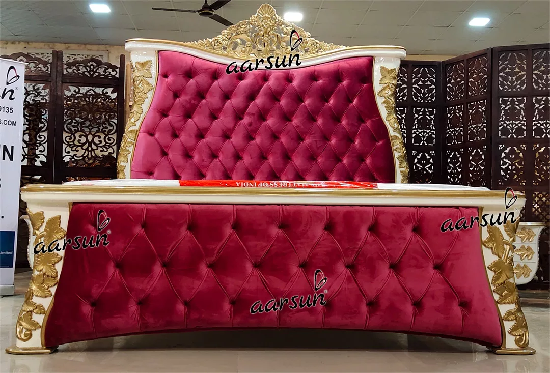 Ultra Luxurious King Size Bed in White & Gold view 4