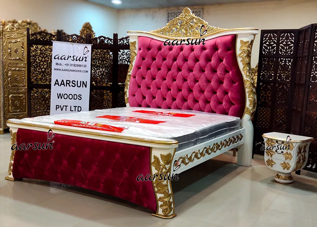 Ultra Luxurious King Size Bed in White & Gold view 5
