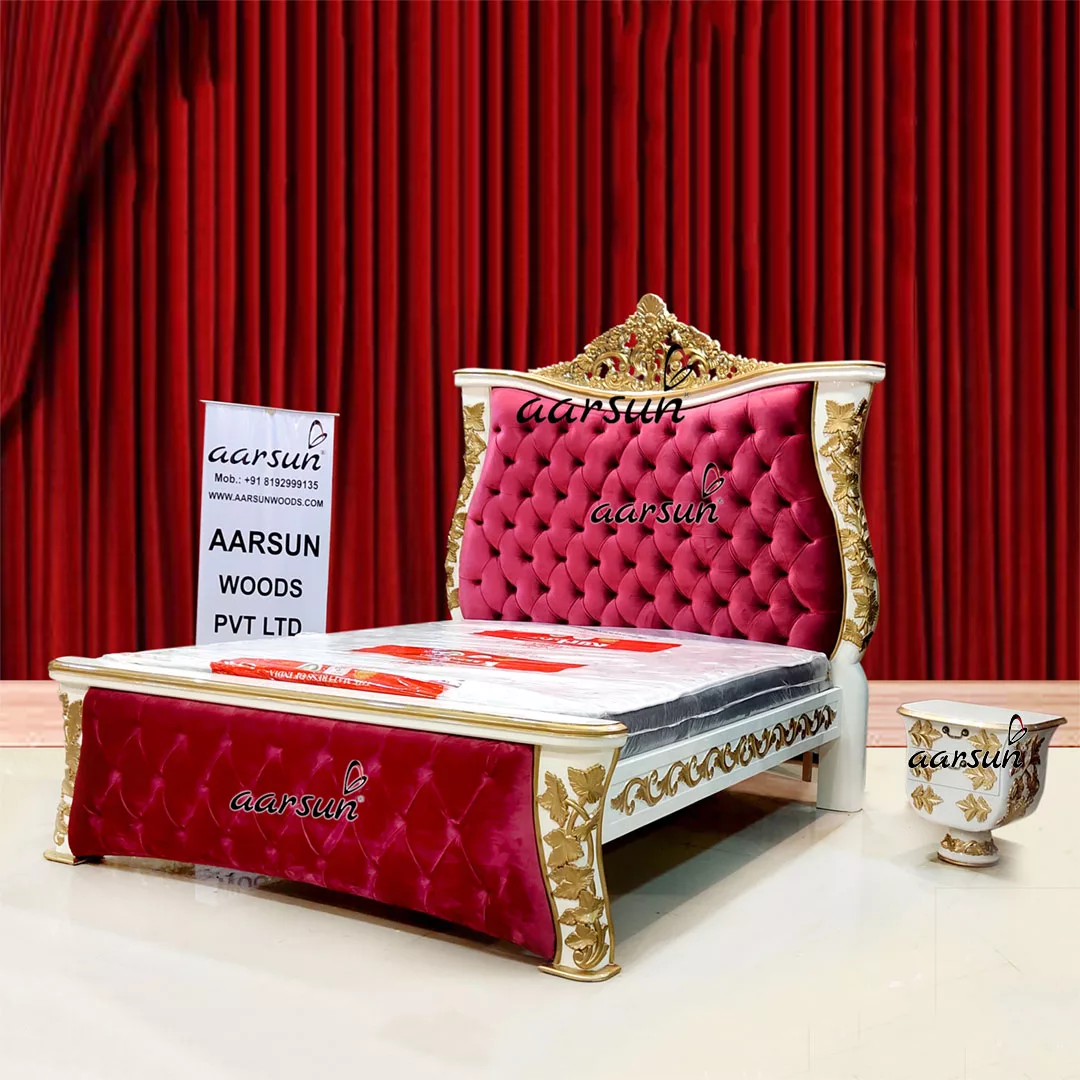 Ultra Luxurious King Size Bed in White & Gold