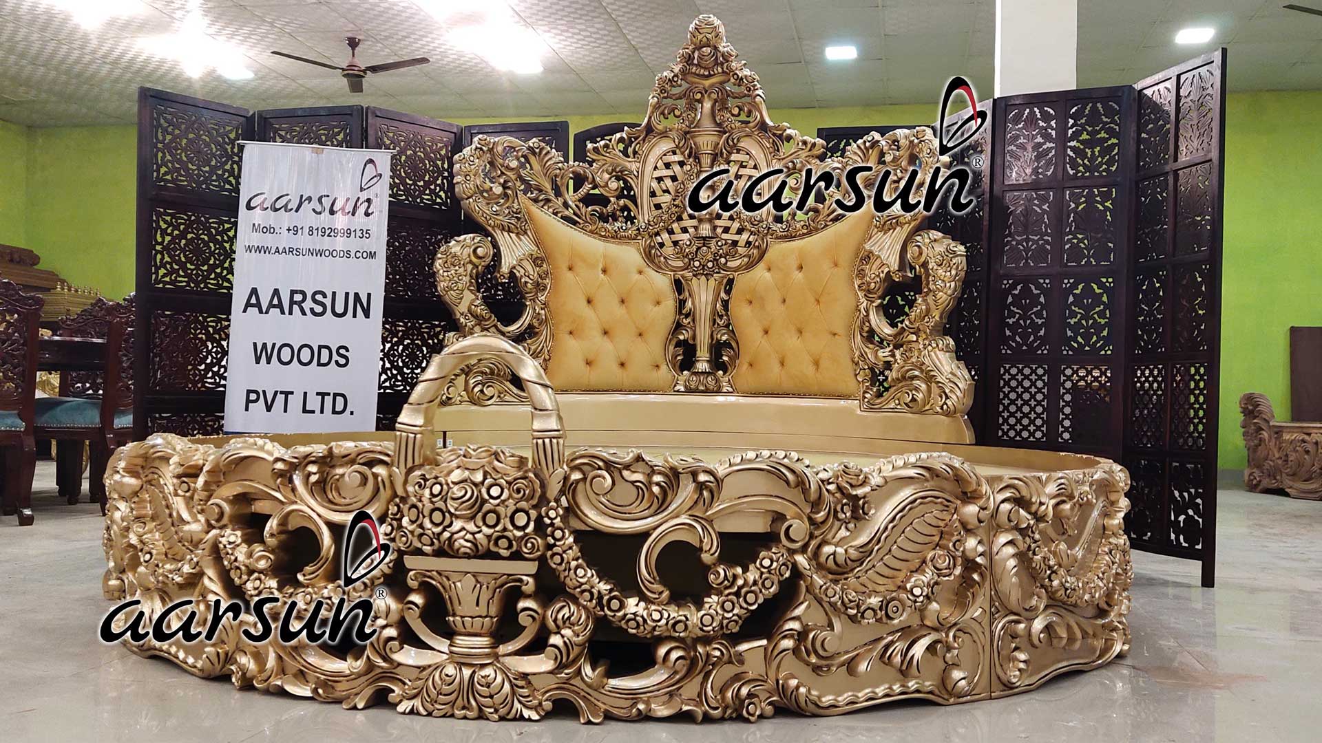 Ultra Luxurious Round Bed in Gold view 3