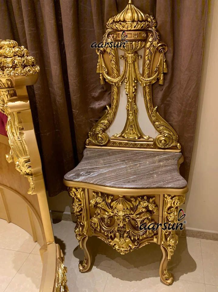 Victorian Carved Round Bed in Antique Gold Polish view 3