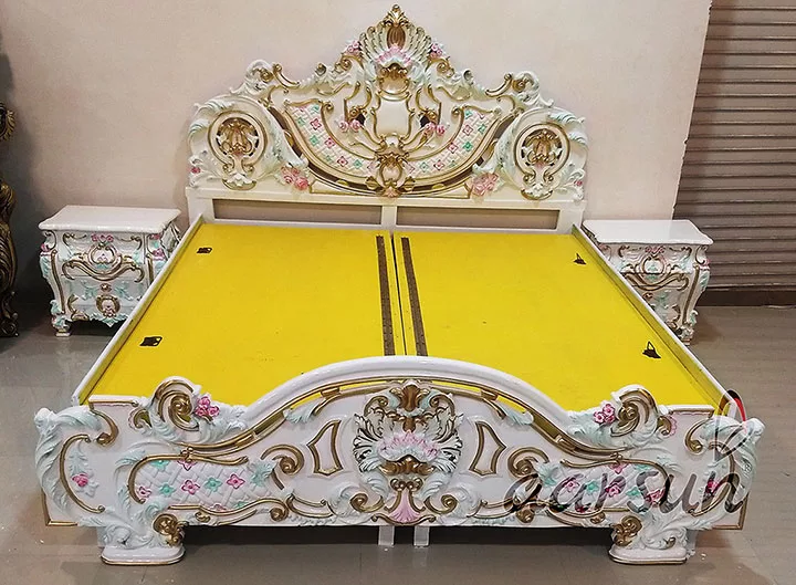 Victorian Style Bed White Finish with Golden Highlights view 3