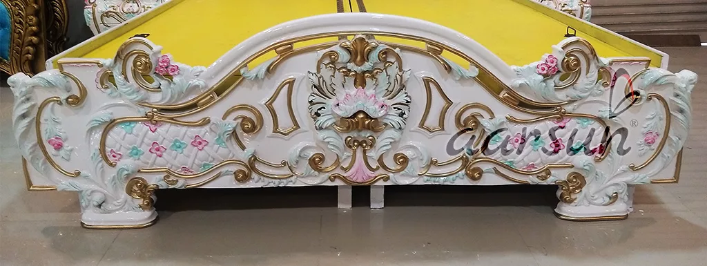 Victorian Style Bed White Finish with Golden Highlights view 5