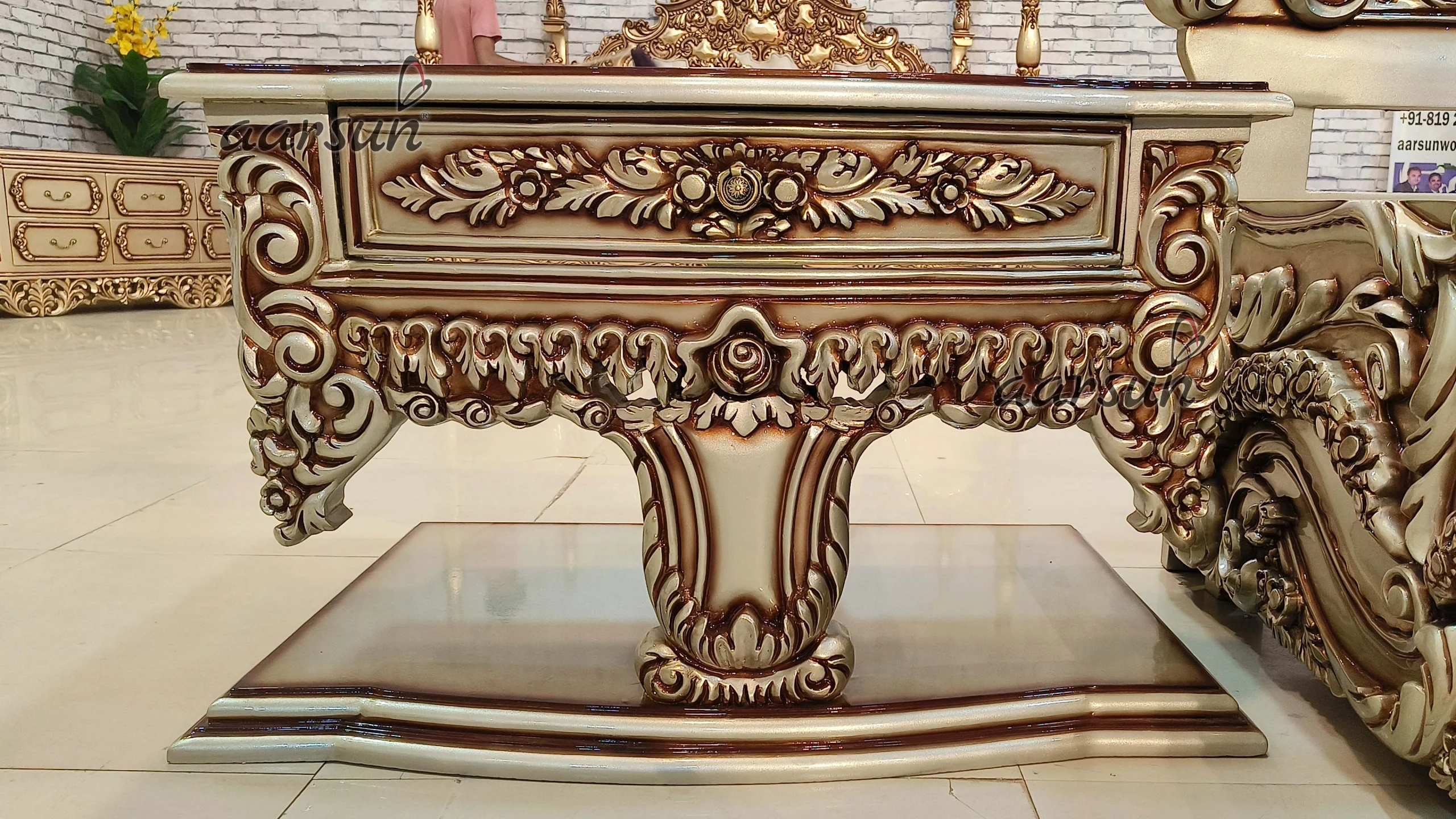 Wooden Heavy Carved Bed Design view 4