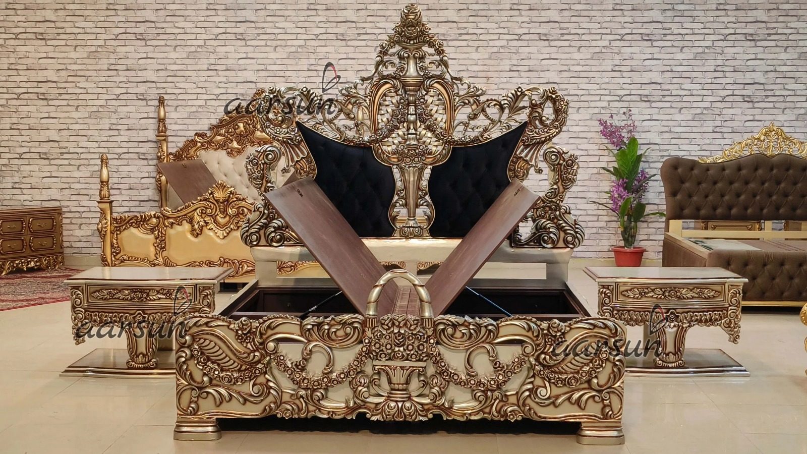 Wooden Heavy Carved Bed Design