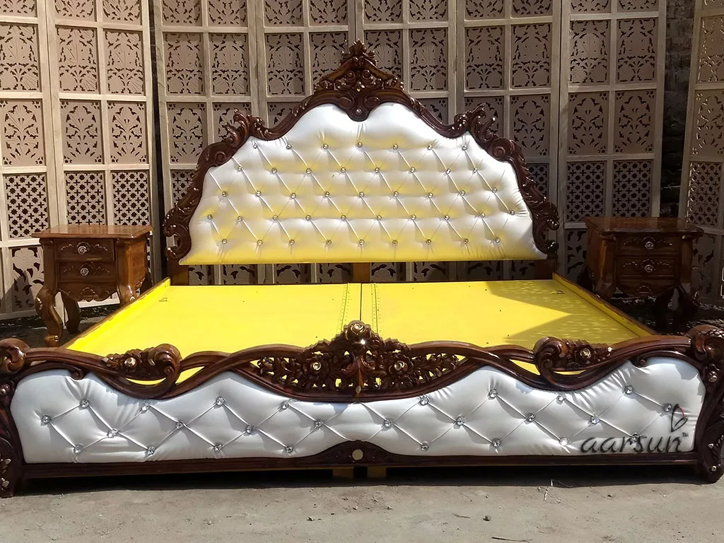 Wooden Royal Bed with Side Tables view 3