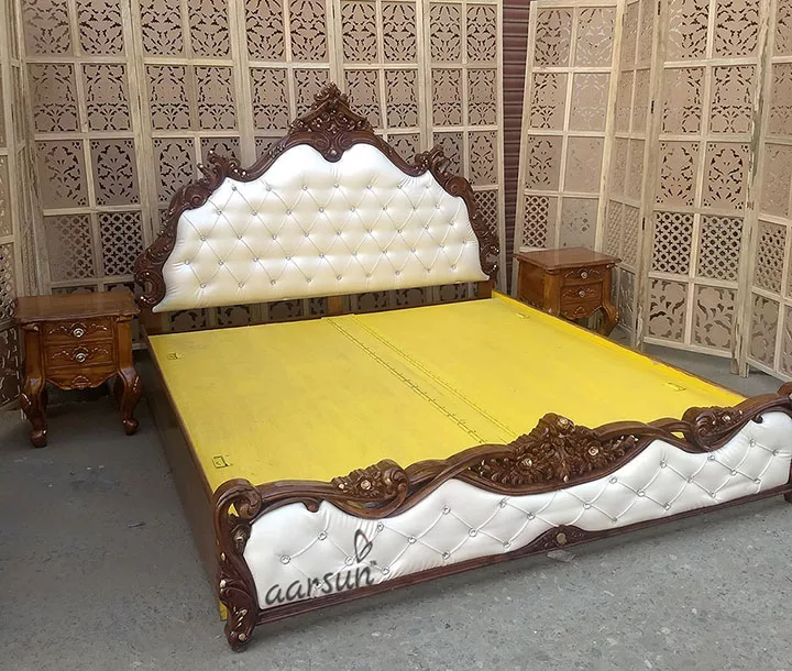 Wooden Royal Bed with Side Tables view 4