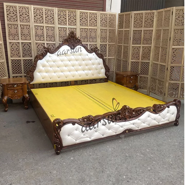 Wooden Royal Bed with Side Tables