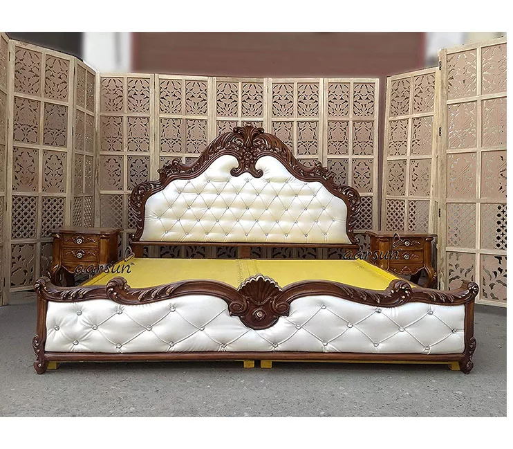 Wooden Royal King Size Bed with Side Tables view 3