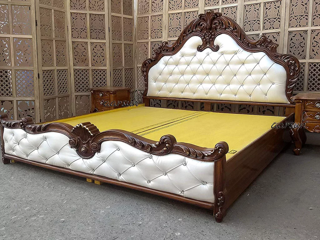 Wooden Royal King Size Bed with Side Tables view 4